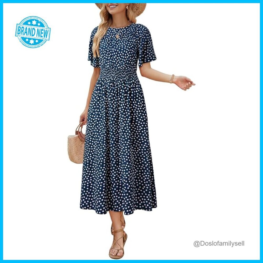 Boho Midi Maxi Dress Flowy A-Line Casual Short Sleeve Viscose Summer